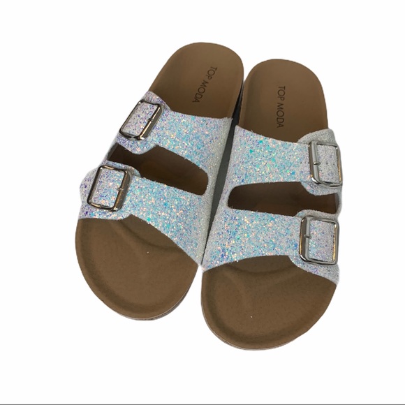 Top Moda White Glitter Buckle Slides size 8.5 - Picture 2 of 8